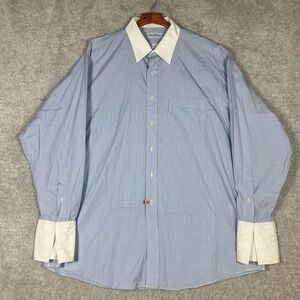 Vintage Brooks Brothers Mens 18-35 Shirt Blue White Contrast Collar French Cuff